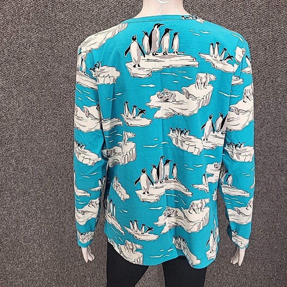 Christopher & Banks Penguin Polar Bear Graphic Print Top Petite XL Blue L/S Tee - Picture 5 of 9